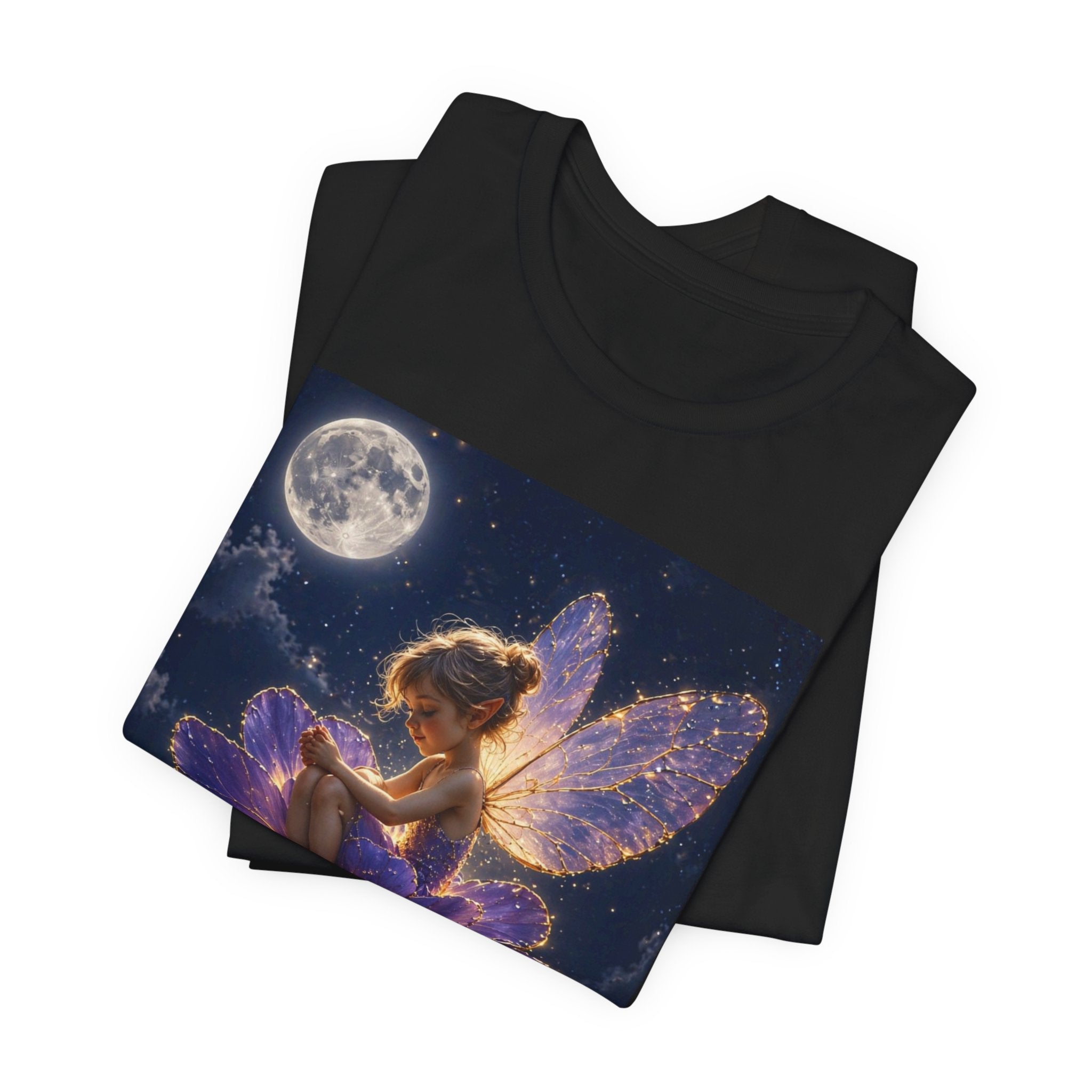 Fairy Night T-Shirt — Moonlit Fairy on Purple Flower