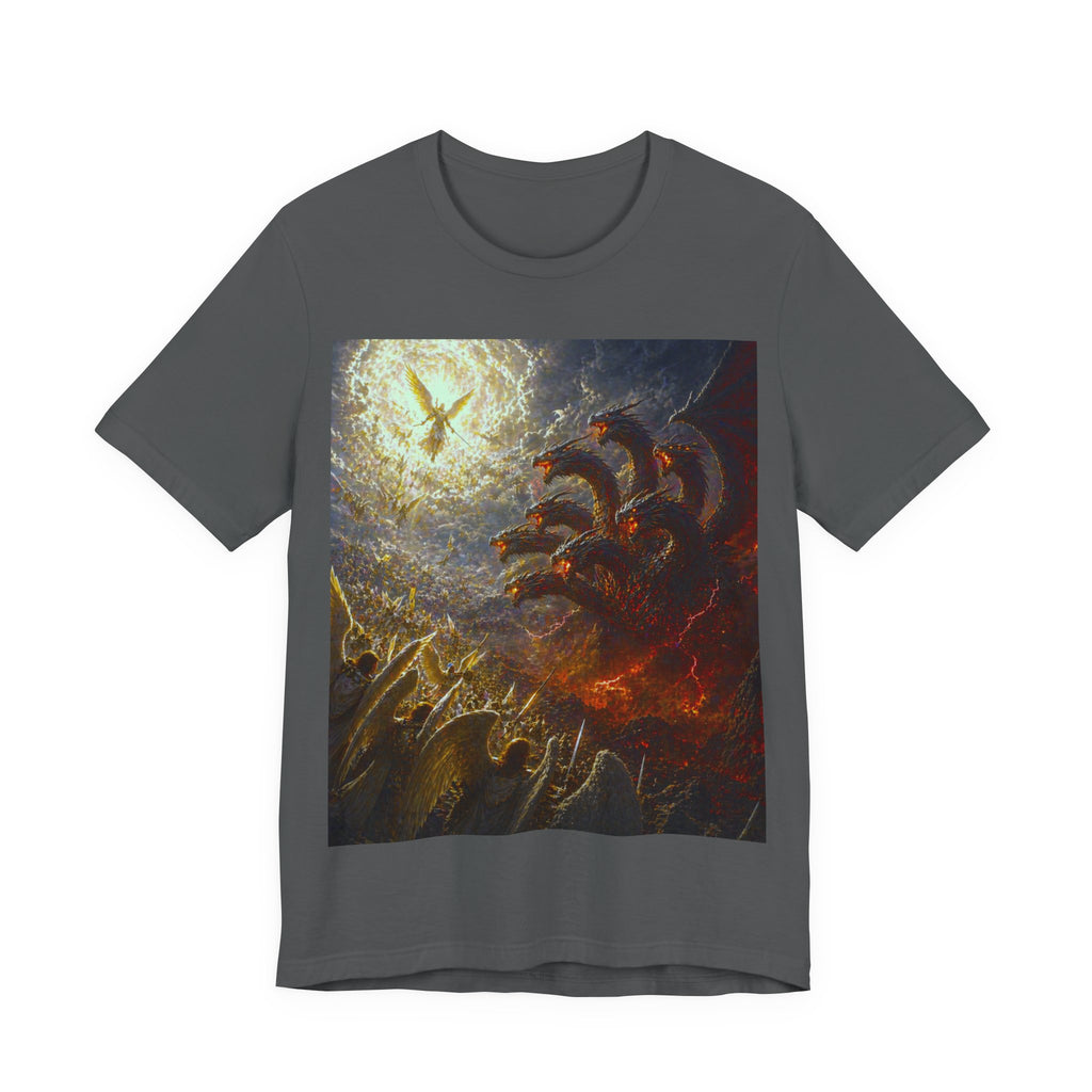 Apocalyptic Angel vs. Satan the 7 headed Dragon Graphic  T-Shirt