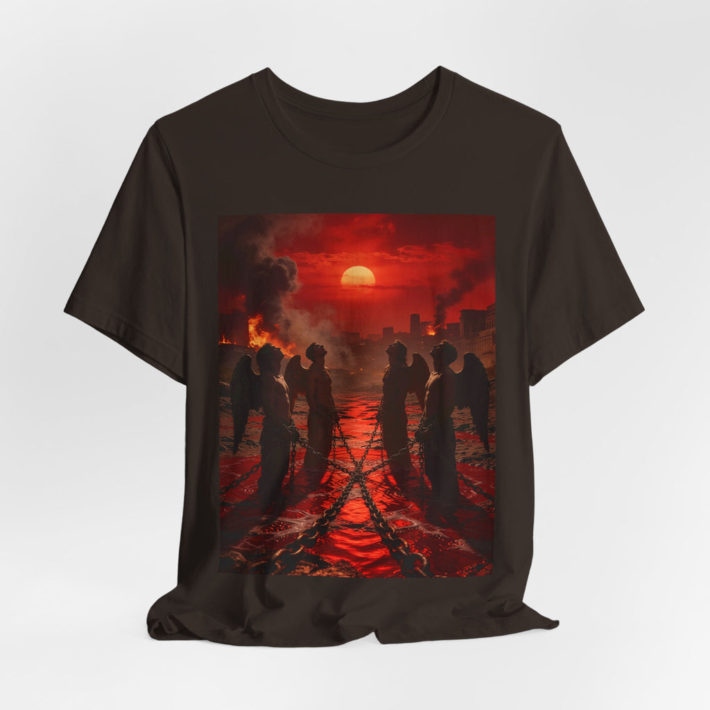 T-Shirt — Revelation 9 reveals four fallen angels bound in the Euphrates River, awaiting God’s appointed time to bring judgment.