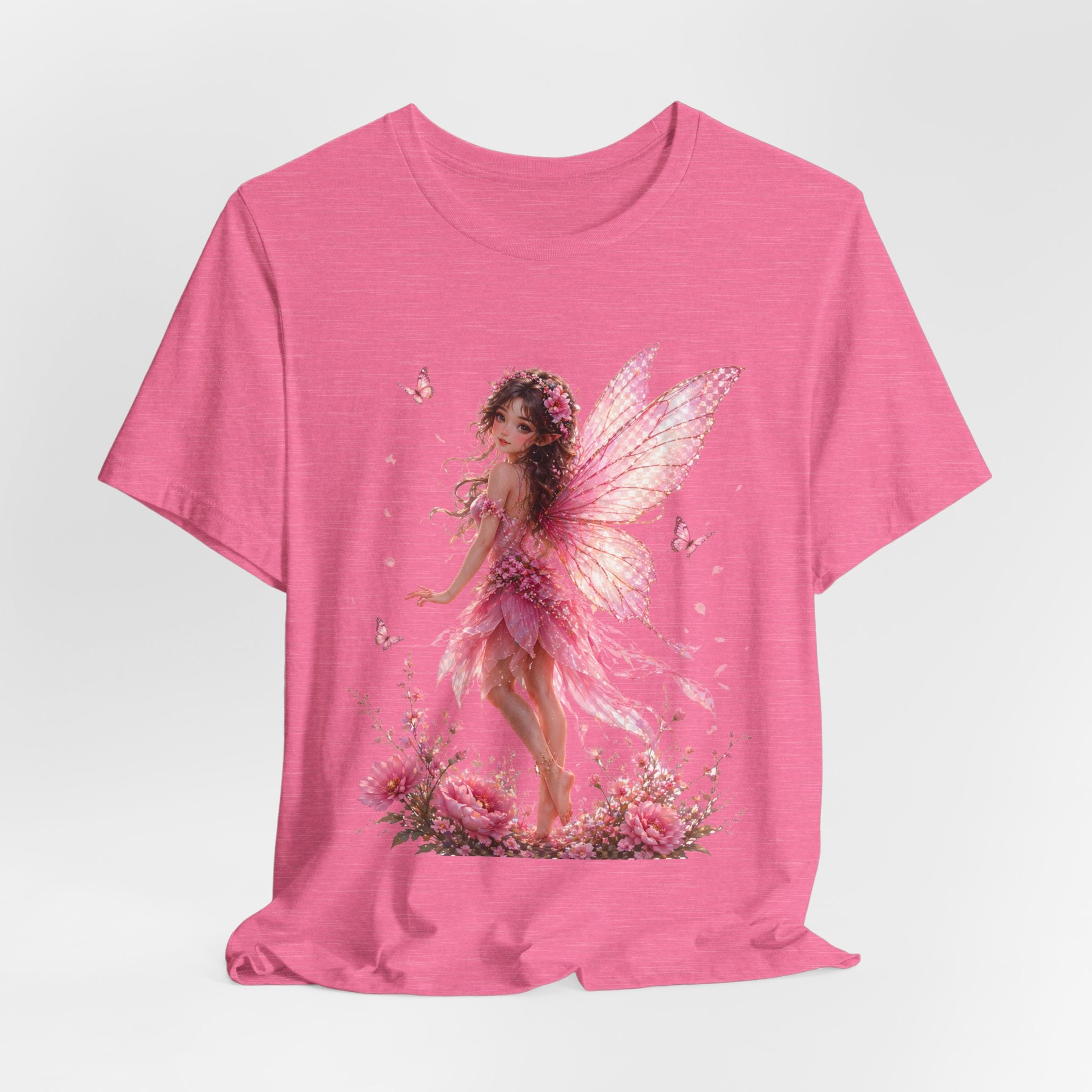 Fairy Wings T‑Shirt — Pink Floral Fantasy Fairy Tee for Women & Girls