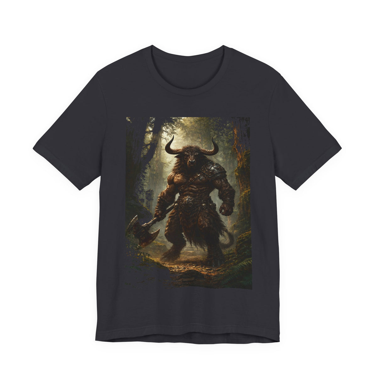 Minotaur Forest Warrior T-Shirt — Mythic Fantasy Creature Graphic Tee
