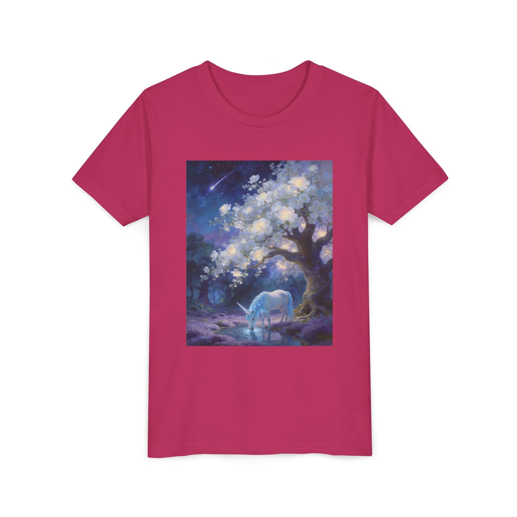 Youth Tee — Magical Night Unicorn Under Starry Tree