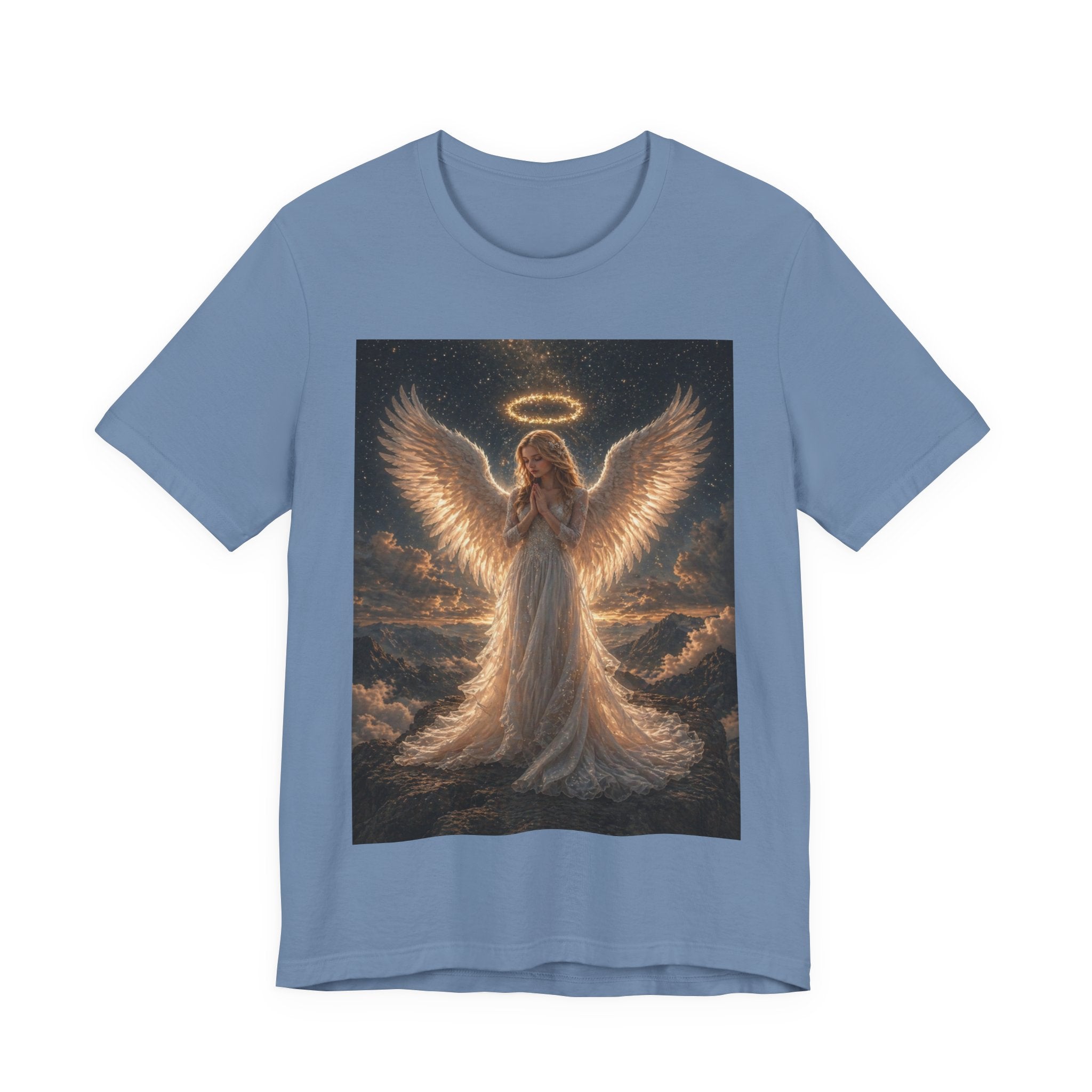 Angel Wings Graphic Tee — Glowing Halo Spiritual T-Shirt