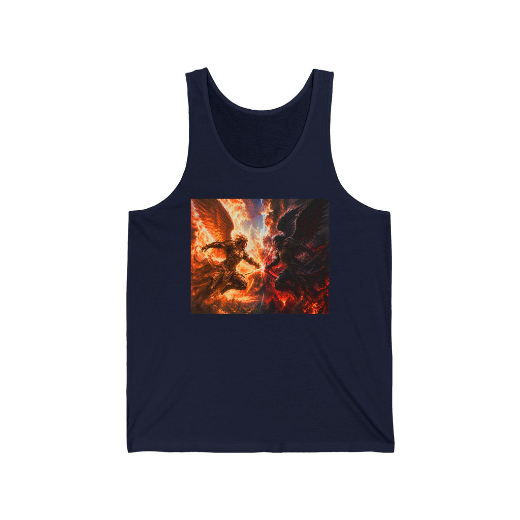 Angel vs Demon Battle Tank Top — Fiery Fantasy Graphic Muscle Tee