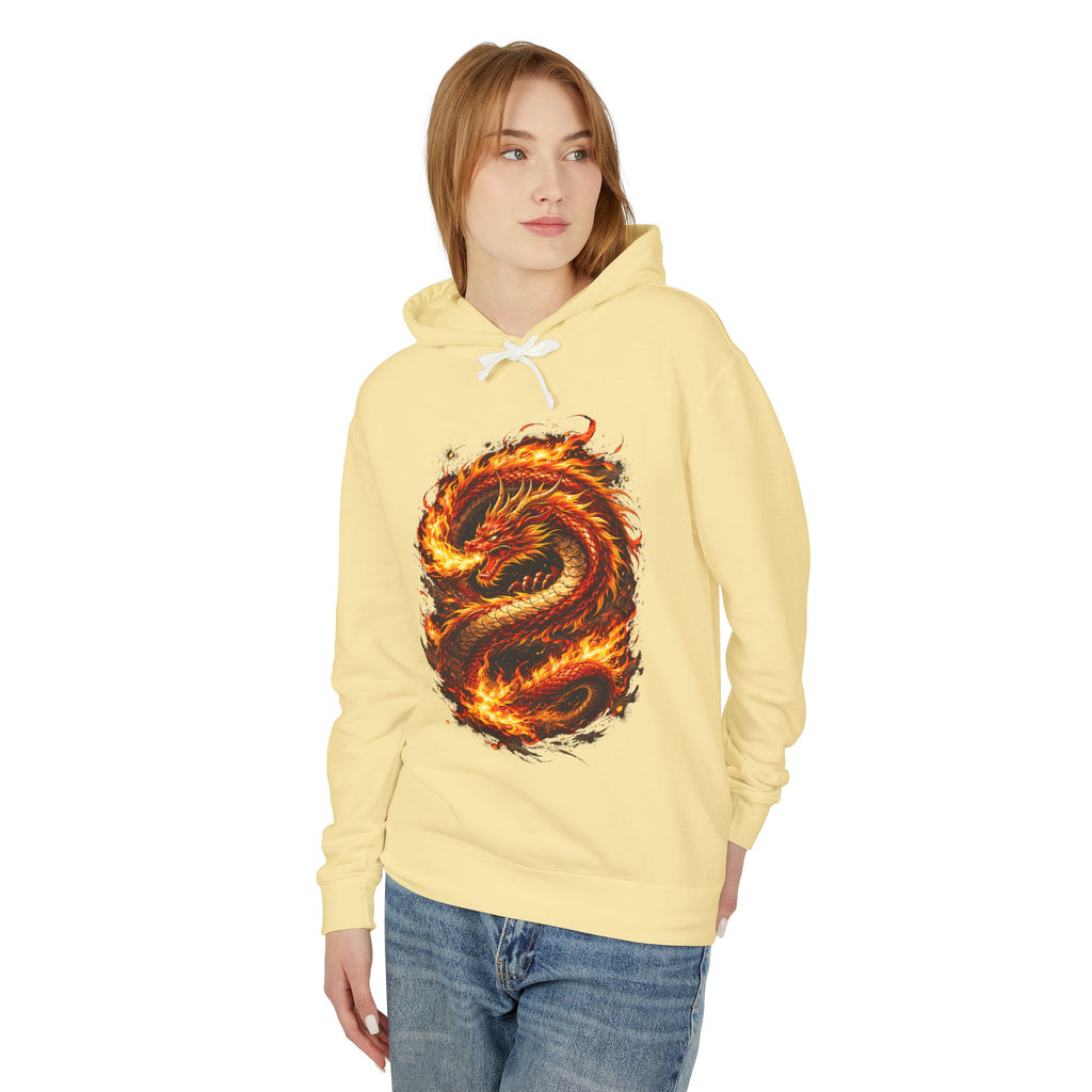 Flaming Dragon Hoodie — Fiery Mythical Dragon Graphic Sweatshirt