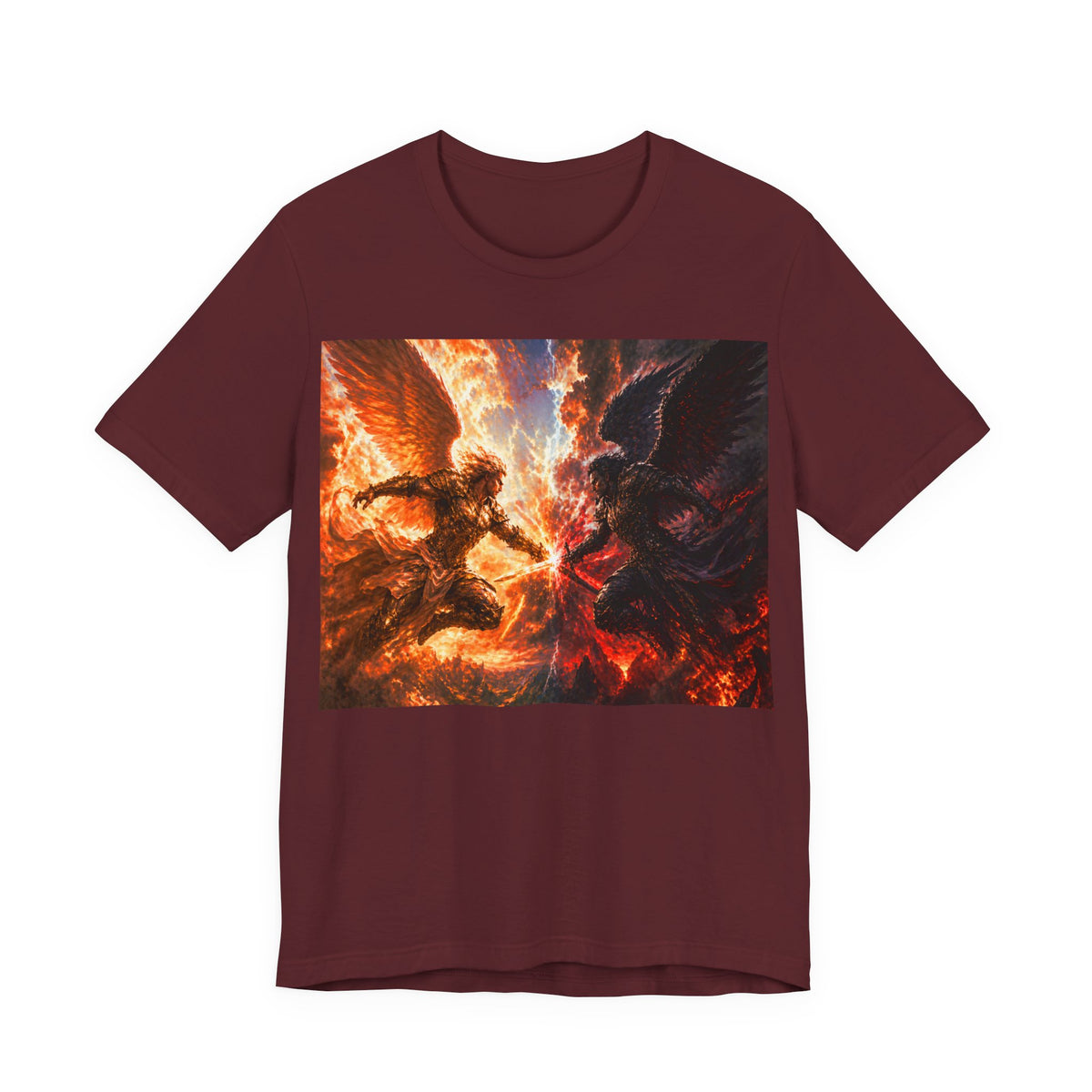 Angel vs Demon Battle T-Shirt — Fiery Fantasy Art Graphic Tee