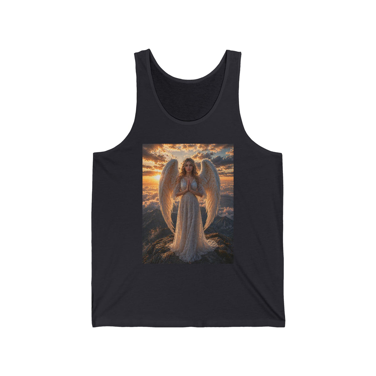 Angel Wings Sunset Tank Top — Spiritual Guardian Graphic Jersey Tank