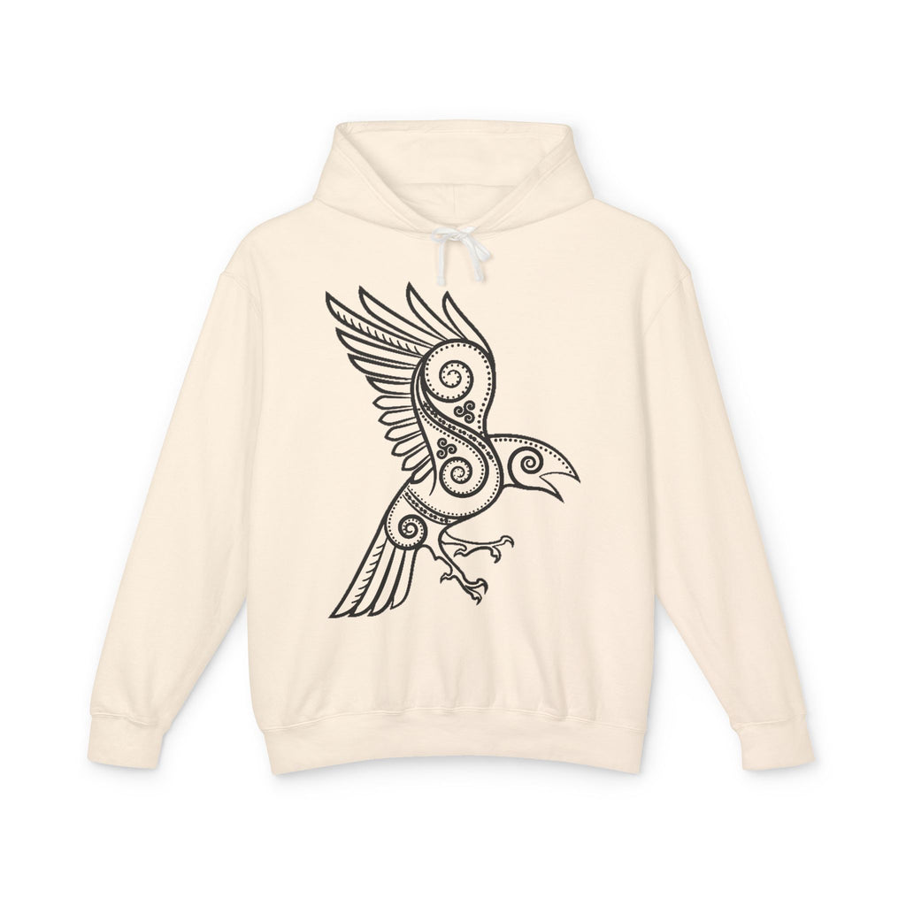The Raven – Odin’s Messengers-Tribal Raven Hoodie — Intricate Celtic Bird Graphic Lightweight Sweatshirt