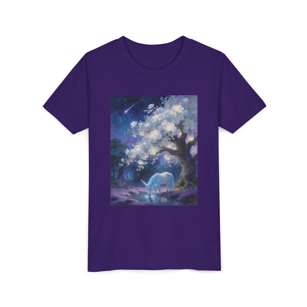 Youth Tee — Magical Night Unicorn Under Starry Tree