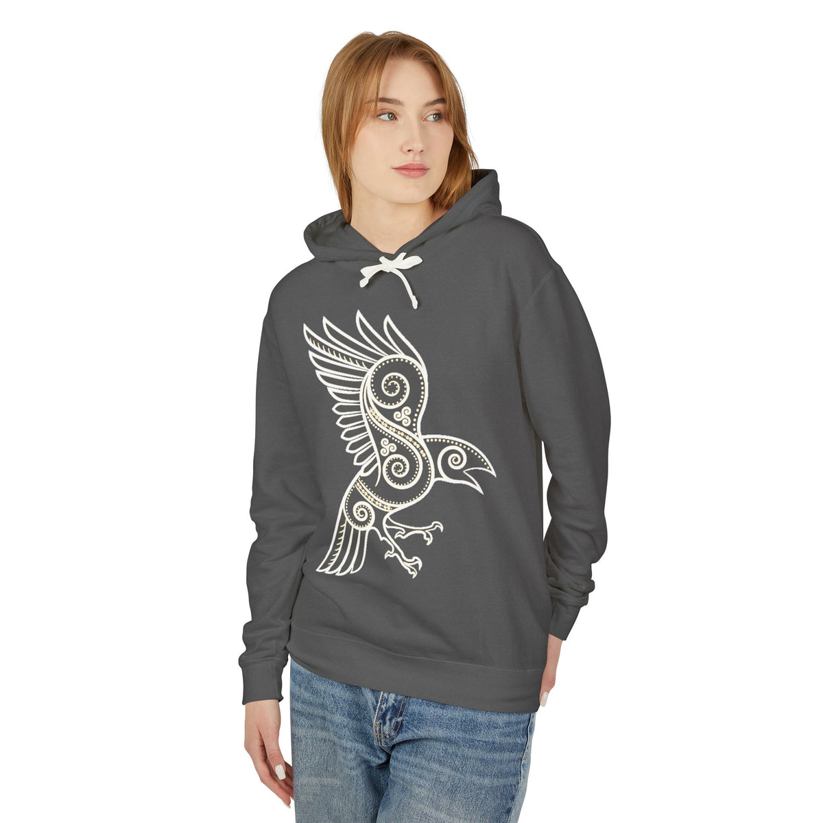 Celtic Raven Hoodie — Tribal Norse Bird Design Lightweight Pullover