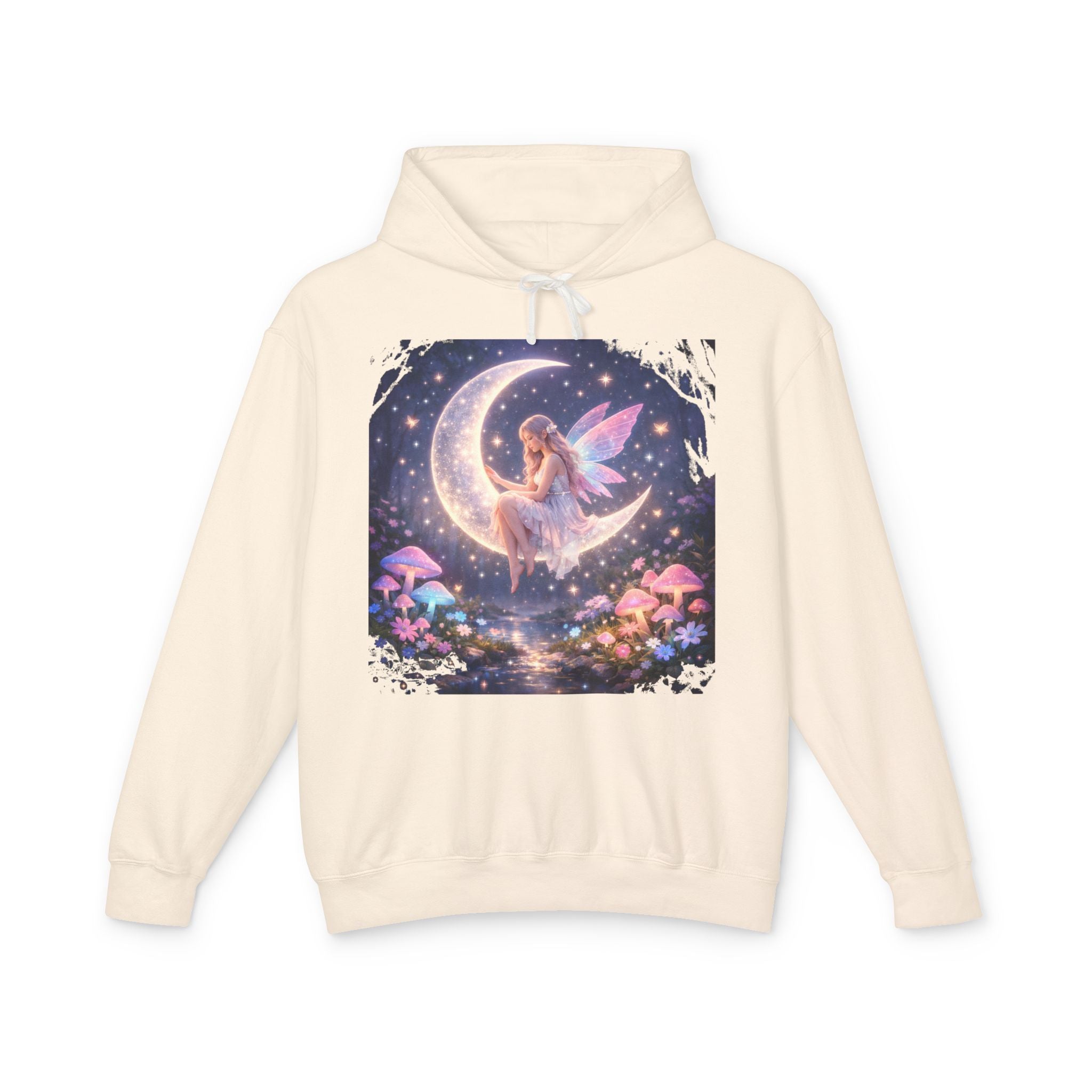 Fairy on the Moon Hoodie — Magical Mushroom Night Sky Pullover
