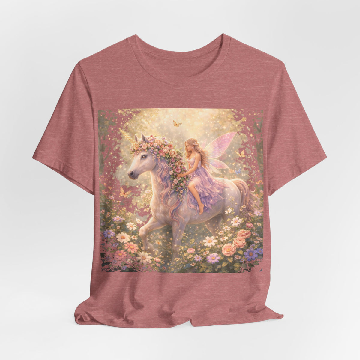 Fairy and Unicorn Tee — Whimsical Garden Fantasy T-Shirt