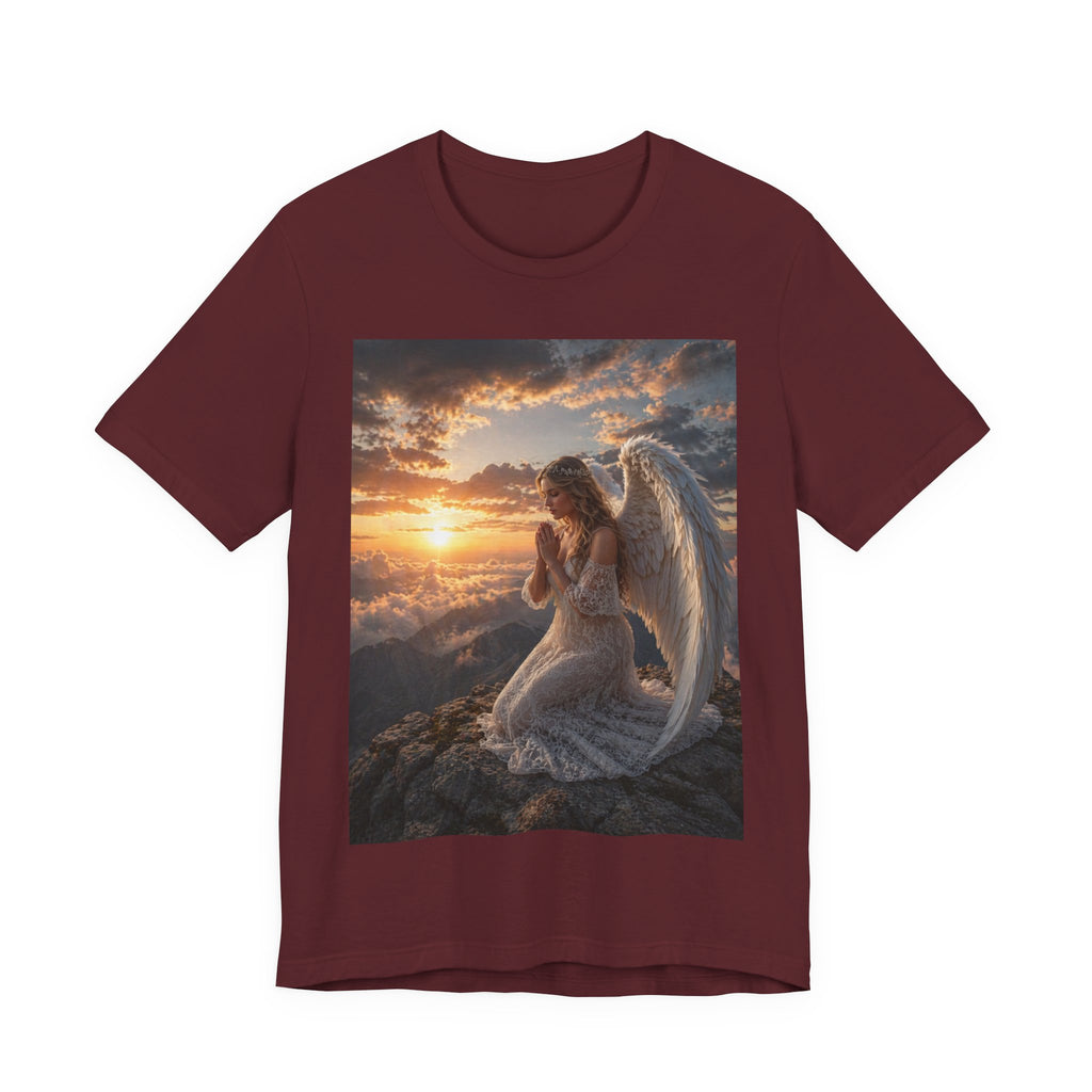 Angel Prayer T‑Shirt — Serene Winged Angel Sunset Tee