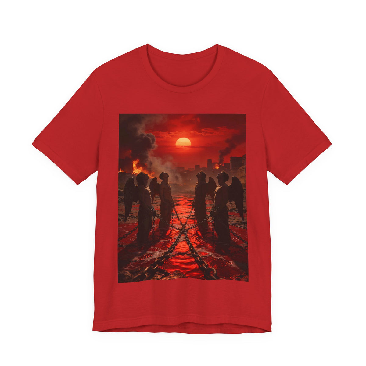 T-Shirt — Revelation 9 reveals four fallen angels bound in the Euphrates River, awaiting God’s appointed time to bring judgment.