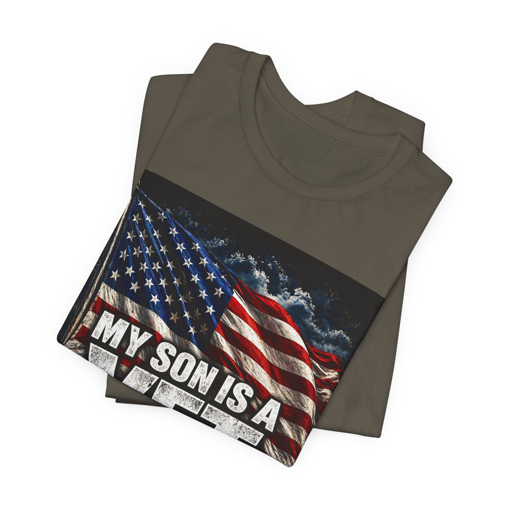 My Son Is A Vet T‑Shirt — Patriotic American Flag Tee for Proud Parents