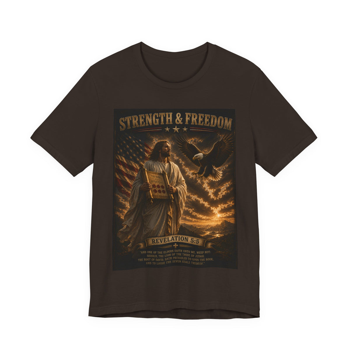 Strength & Freedom T-Shirt — Jesus with Tablets & Eagle, Revelation 20 Christian Tee