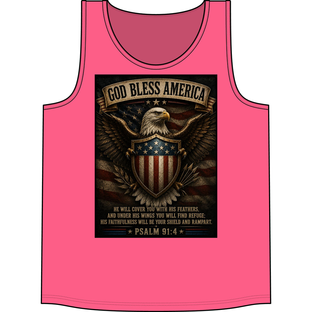 God Bless America Eagle Tank Top — Patriotic Psalm 91:4 American Flag Muscle Shirt