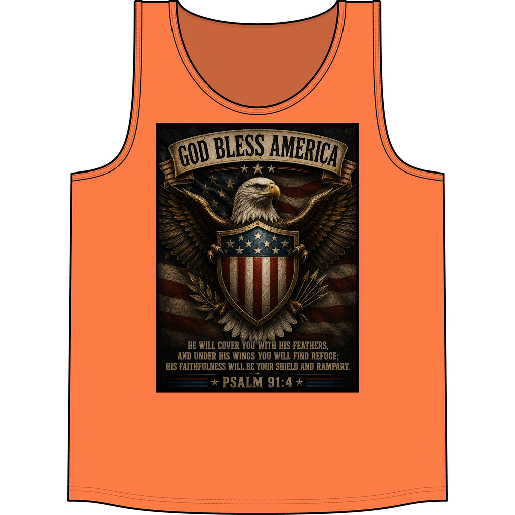 God Bless America Eagle Tank Top — Patriotic Psalm 91:4 American Flag Muscle Shirt
