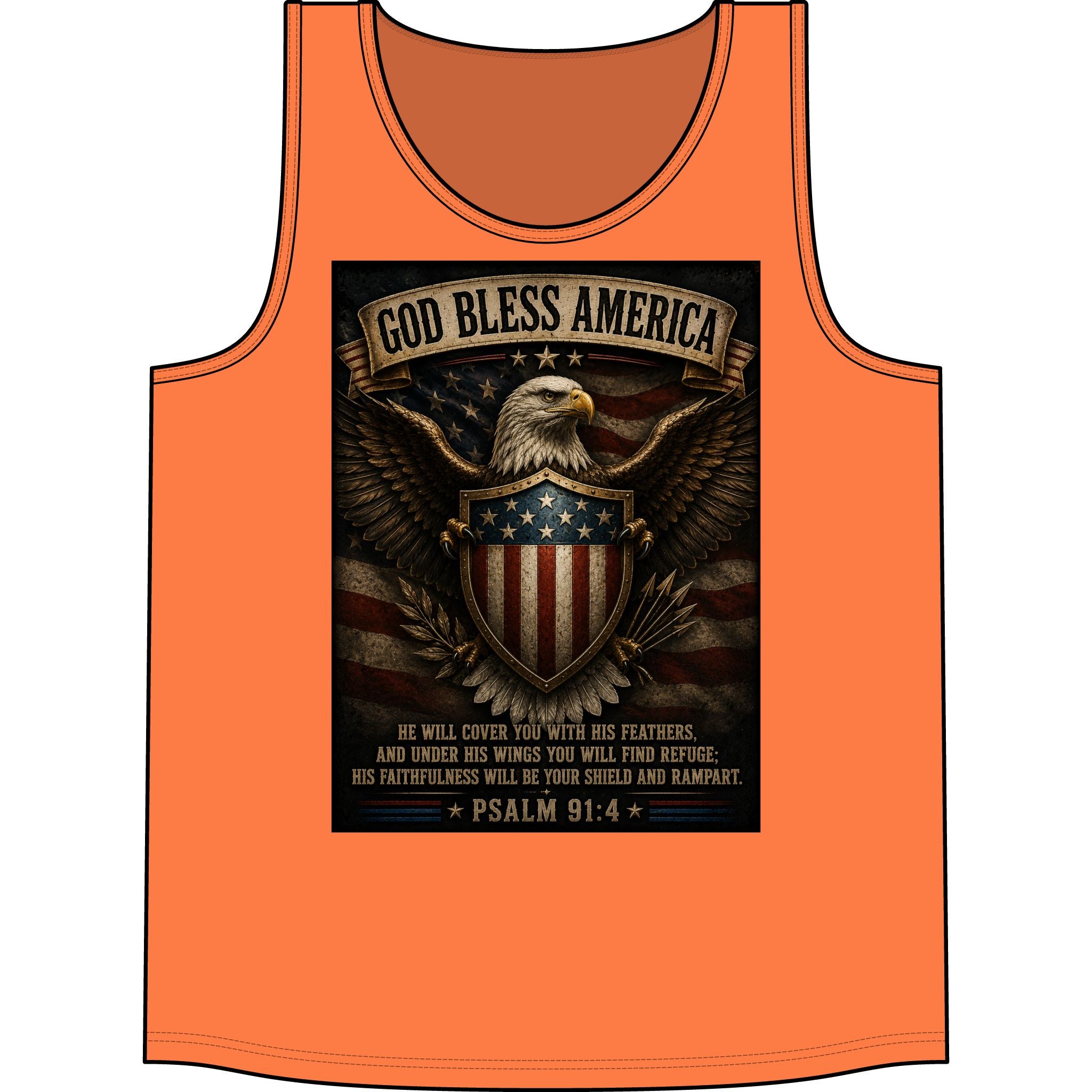 God Bless America Eagle Tank Top — Patriotic Psalm 91:4 American Flag Muscle Shirt