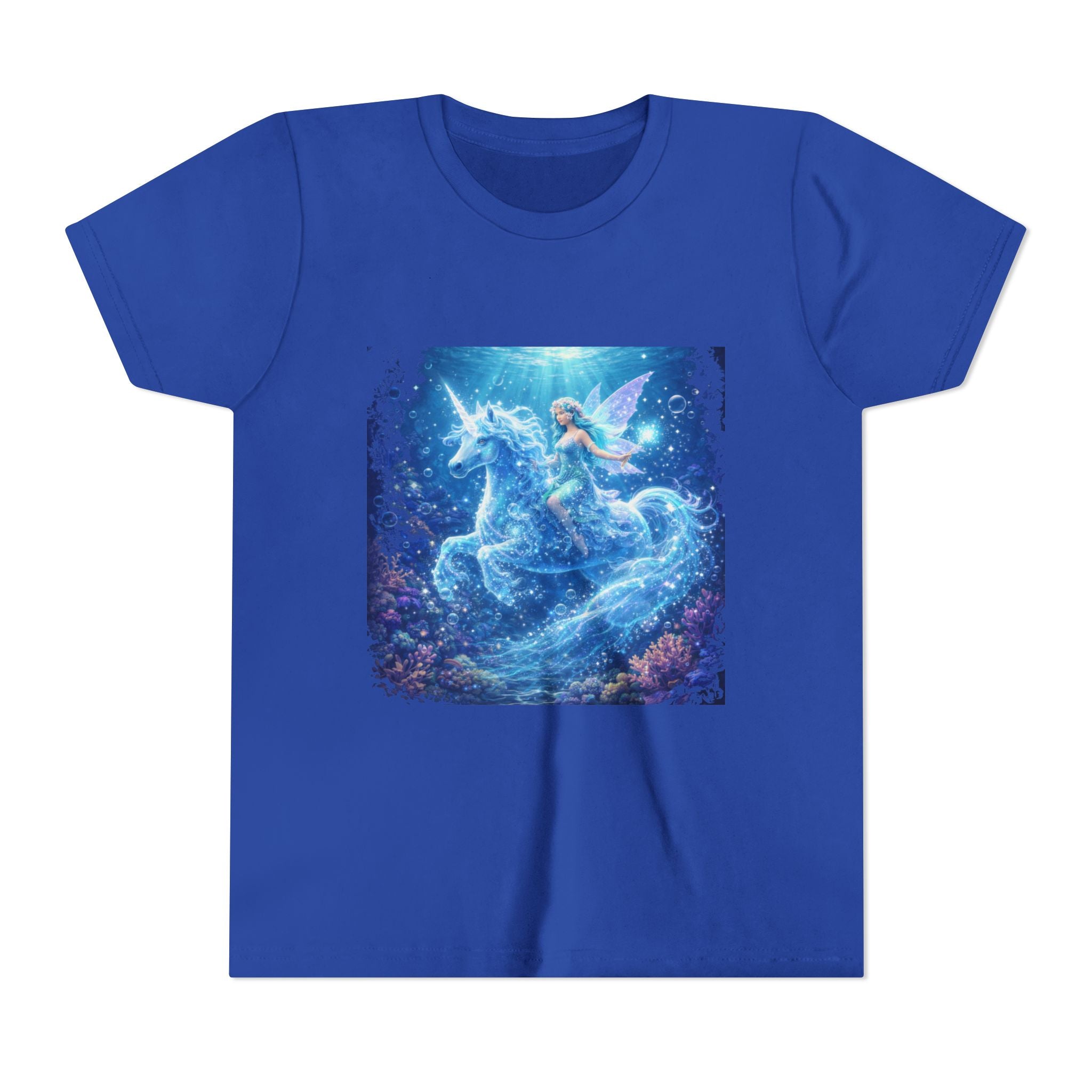 Magical Blue Unicorn & Fairy Youth T-Shirt – Enchanted Fantasy Tee for Kids
