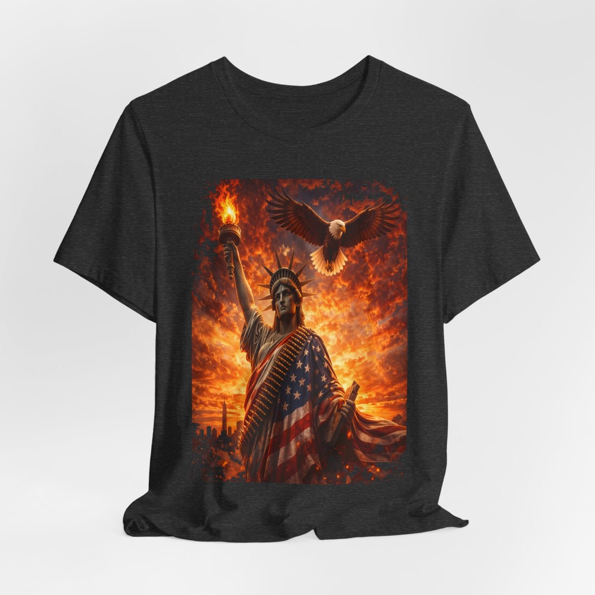 Liberty & Pride T-Shirt — Statue of Liberty with American Flag and Dove