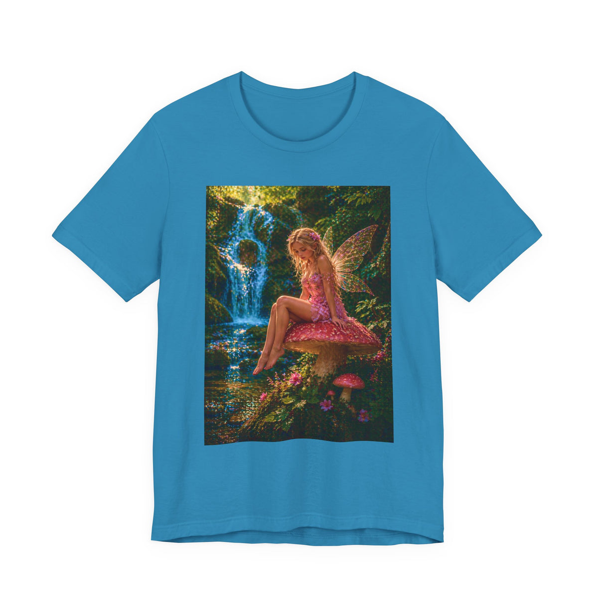 Fairy Garden T-Shirt – Enchanted Pink Fairy by Waterfall