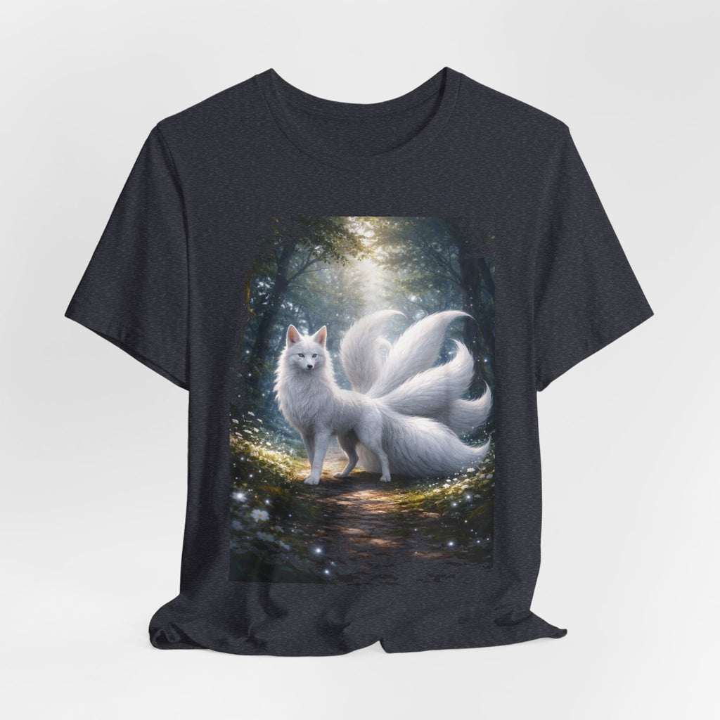 Nine-Tailed Fox Fantasy T-Shirt — Mystical White Kitsune Forest Tee