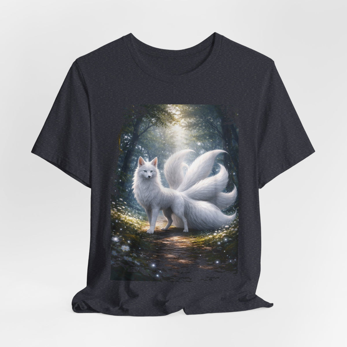 Nine-Tailed Fox Fantasy T-Shirt — Mystical White Kitsune Forest Tee
