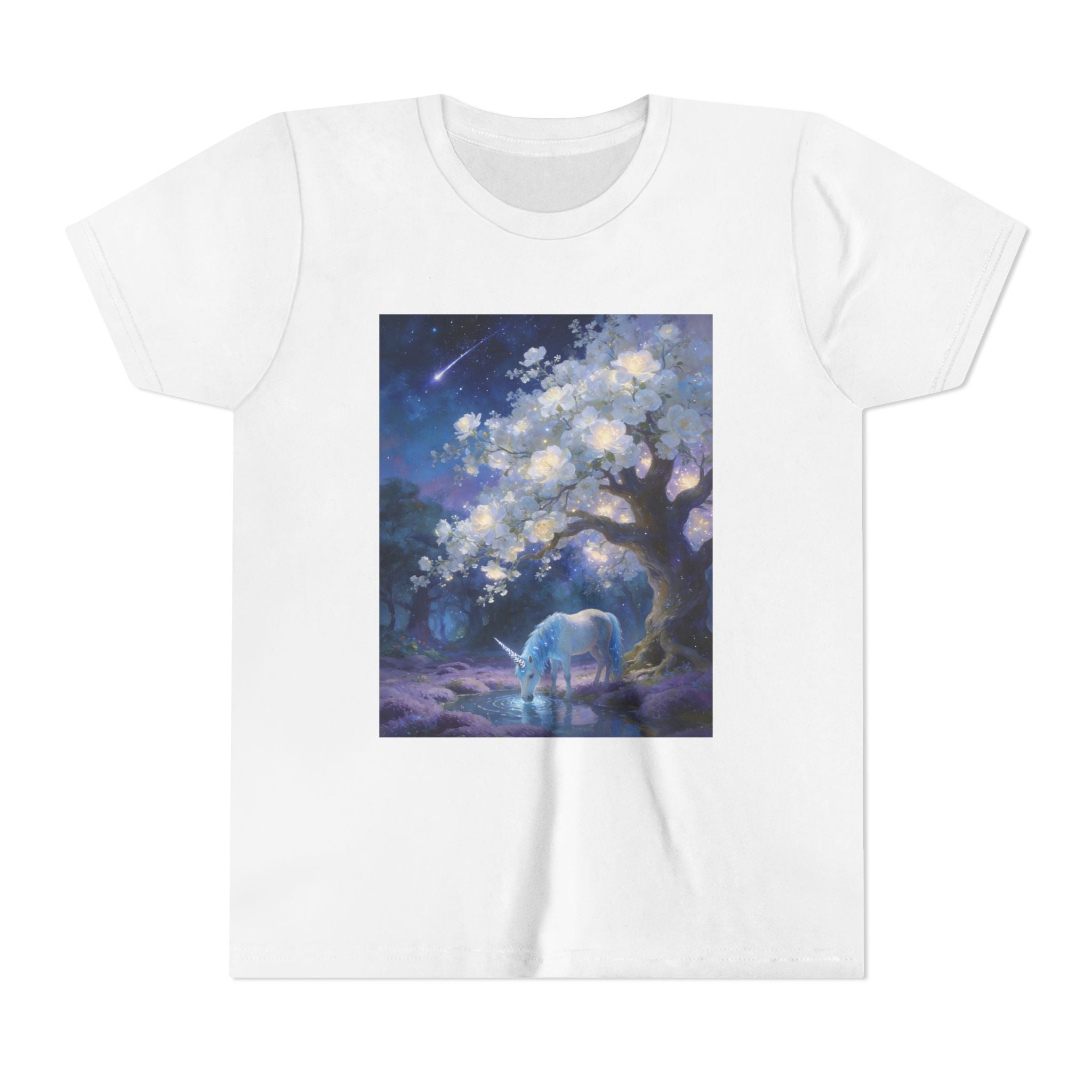 Youth Tee — Magical Night Unicorn Under Starry Tree