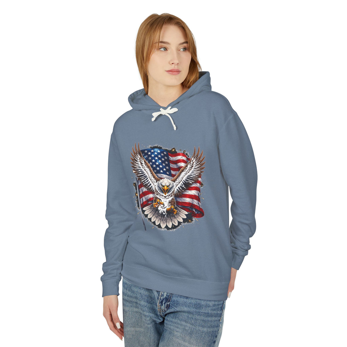 American Eagle Hoodie — Patriotic Bald Eagle with USA Flag Graphic