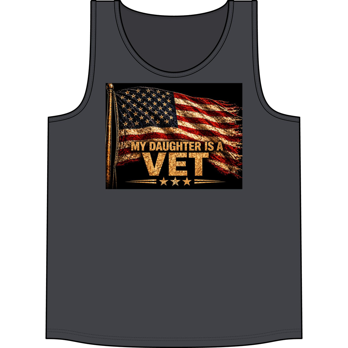 Veteran Daughter Tank Top — "My Daughter Is A Vet" American Flag Patriotic Shirt