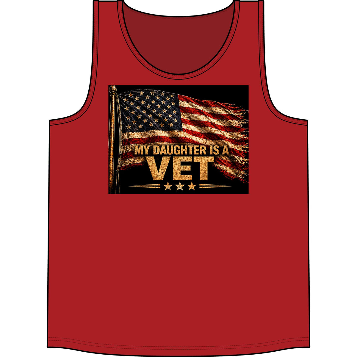 Veteran Daughter Tank Top — "My Daughter Is A Vet" American Flag Patriotic Shirt