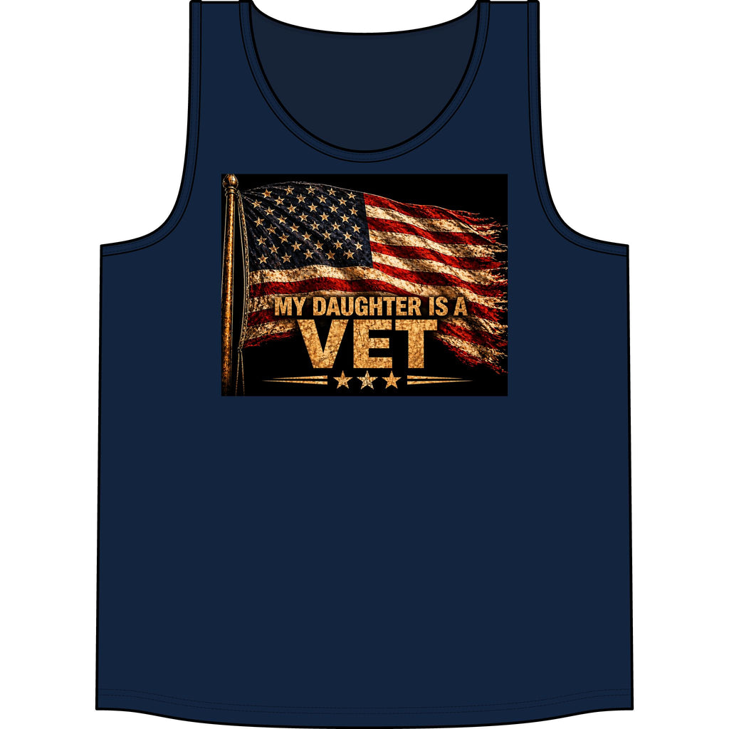 Veteran Daughter Tank Top — "My Daughter Is A Vet" American Flag Patriotic Shirt