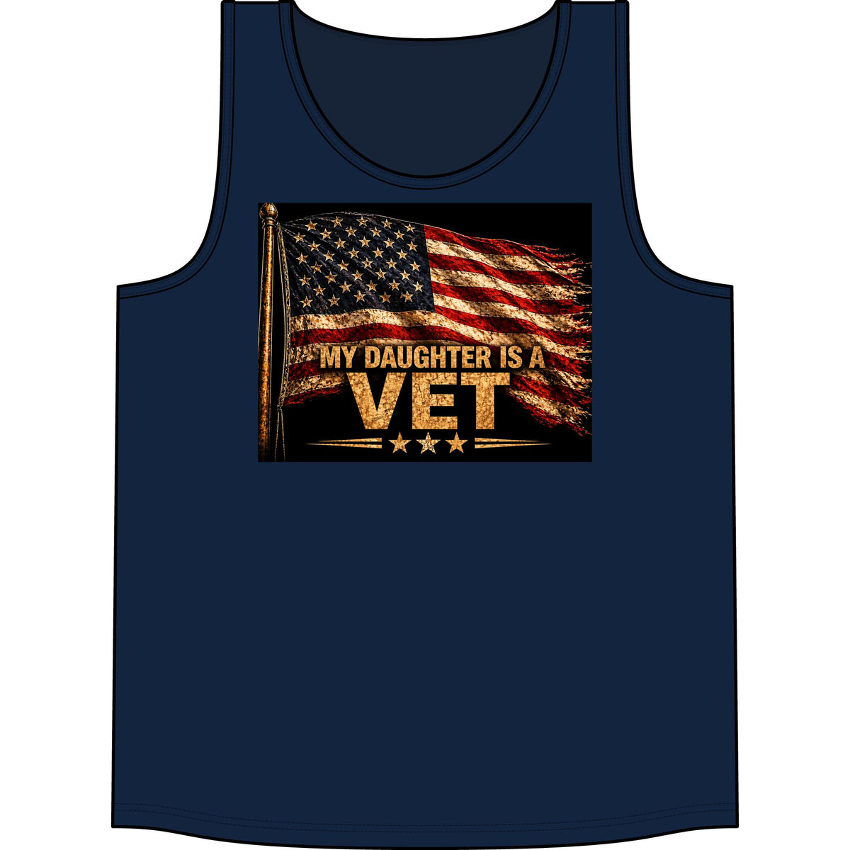 Veteran Daughter Tank Top — "My Daughter Is A Vet" American Flag Patriotic Shirt
