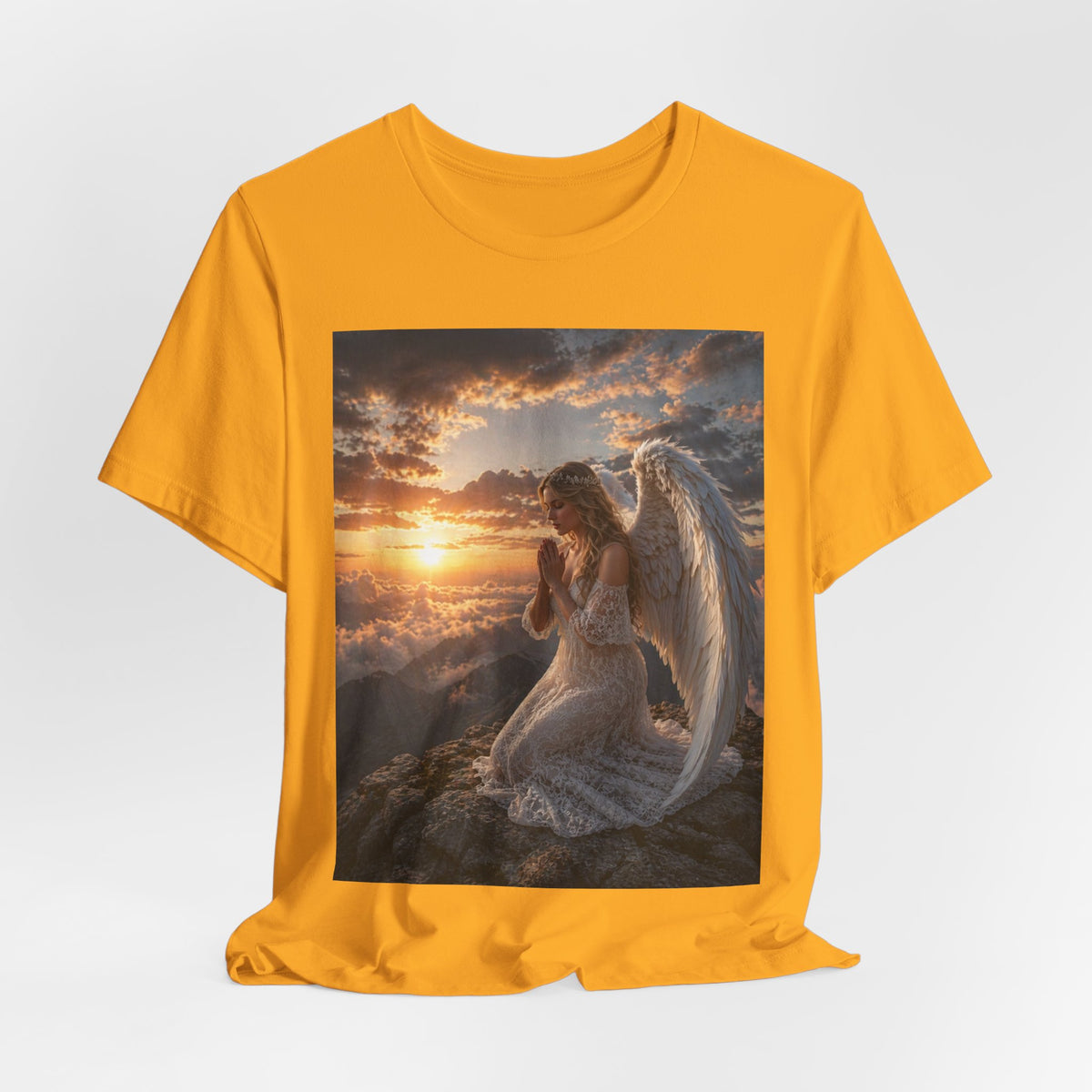 Angel Prayer T‑Shirt — Serene Winged Angel Sunset Tee