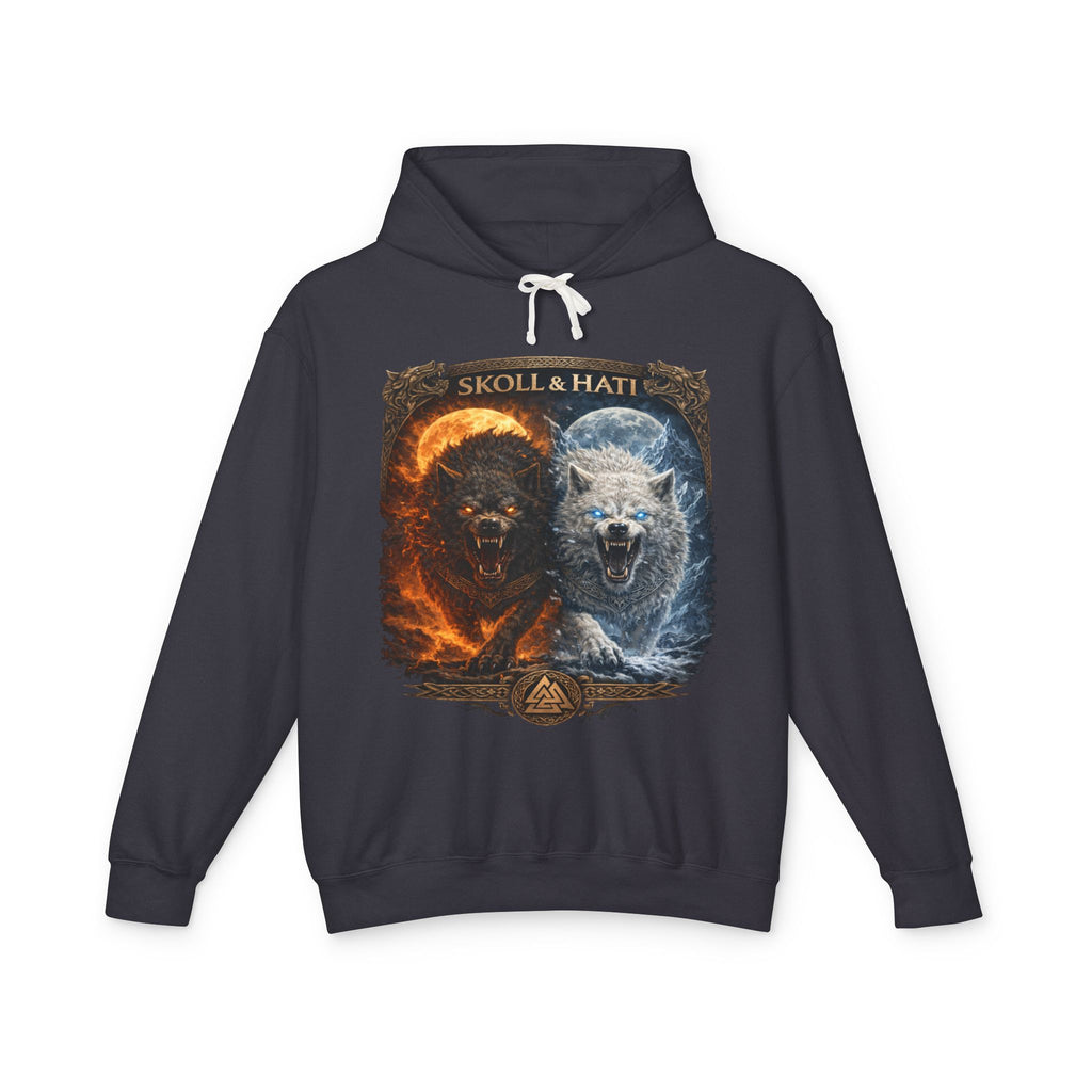 Sköll & Hati Fire and Ice Wolf Hoodie — Viking Myth Wolves Graphic Sweatshirt