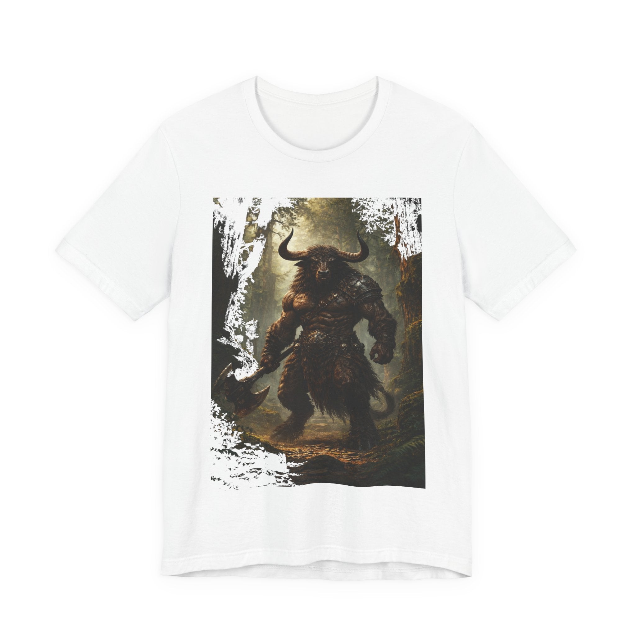 Minotaur Forest Warrior T-Shirt — Mythic Fantasy Creature Graphic Tee