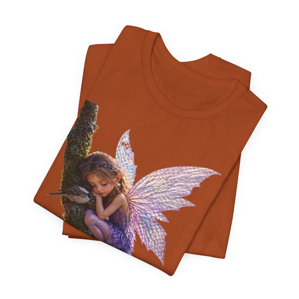 Fairy Sleeping on Branch T-Shirt — Magical Purple Fairy Tee for Women & Girls