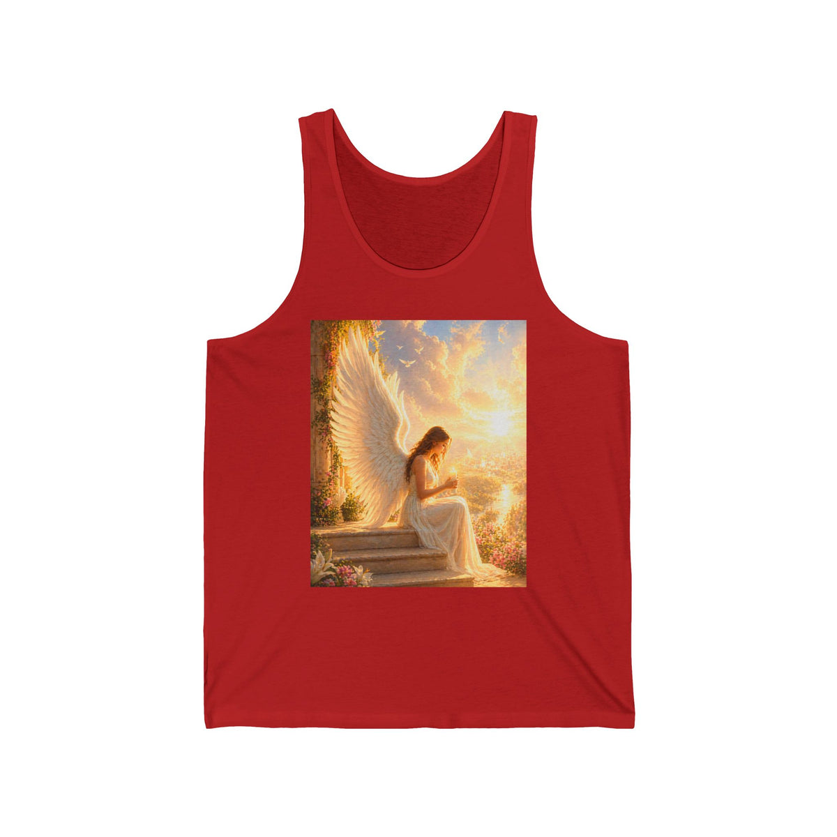 Angel Wings Tank Top — Serene Guardian Sunset Graphic Tank