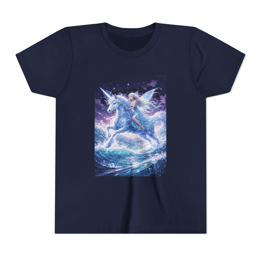 Youth Unicorn Tee — Magical Riding Mermaid on Ocean Wave