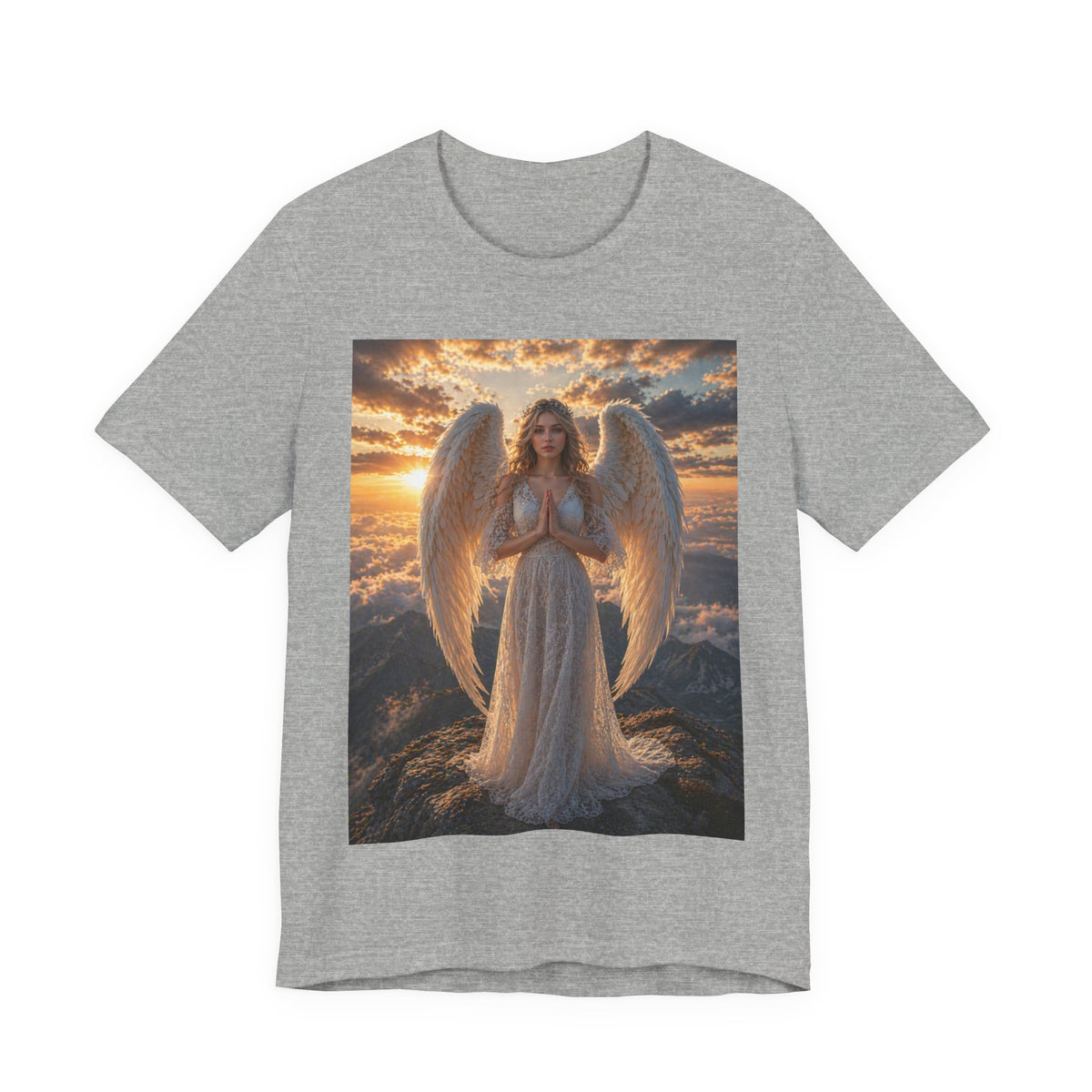 Angel Wings T-Shirt — Serene Praying Angel Graphic Tee for Spiritual & Religious Gifts
