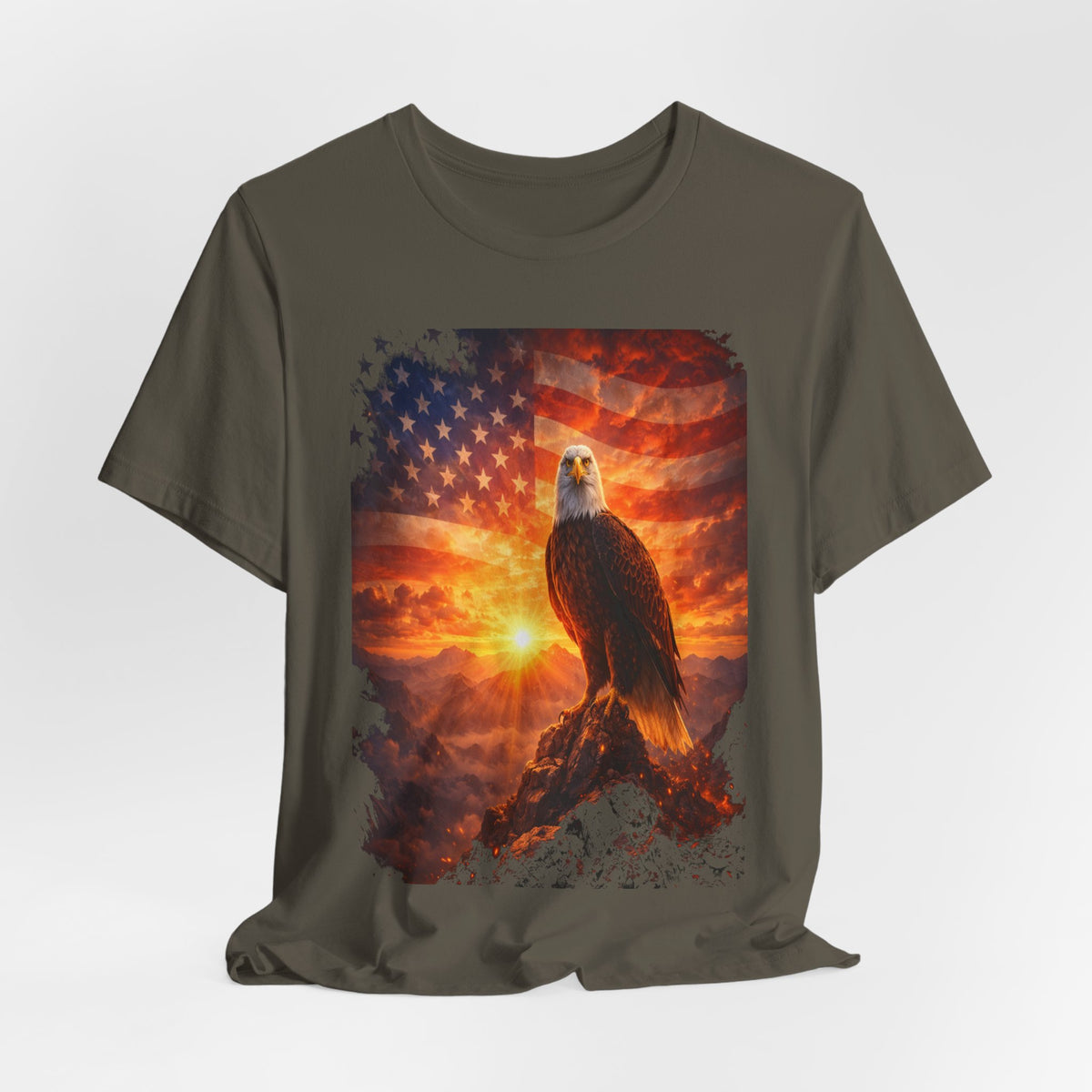 Patriotic Eagle T-Shirt – American Flag Sunrise Graphic Tee