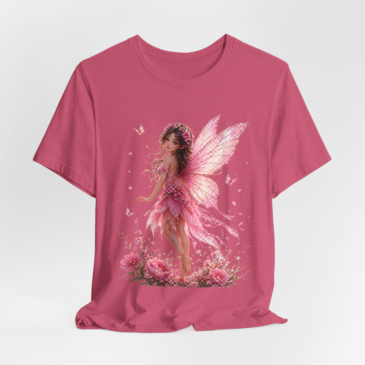 Fairy Wings T‑Shirt — Pink Floral Fantasy Fairy Tee for Women & Girls