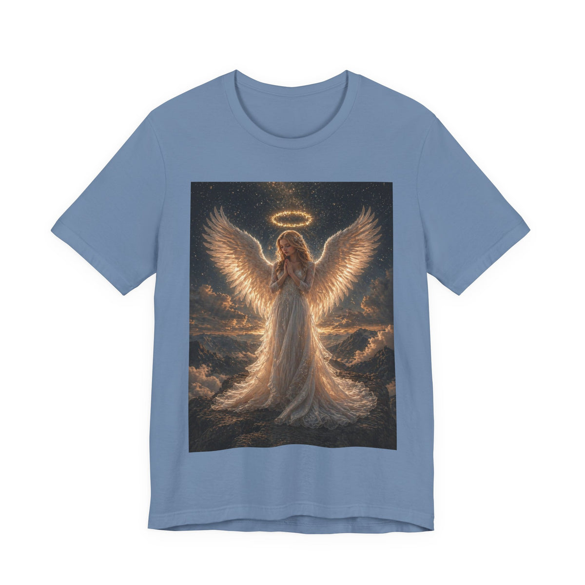 Angel Wings Graphic Tee — Glowing Halo Spiritual T-Shirt