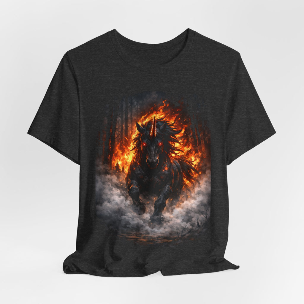 Fiery Stallion Graphic Tee — Burning Horse Fantasy T-Shirt