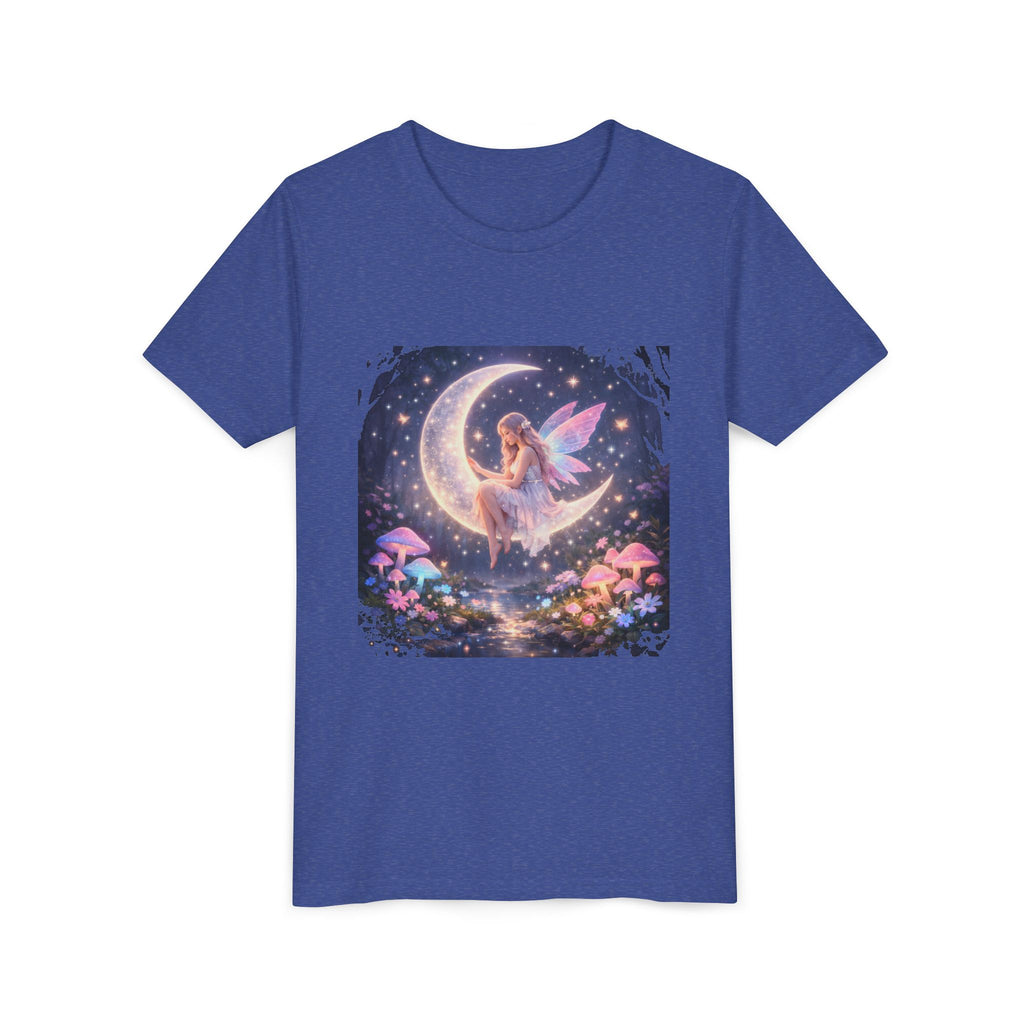 Youth Fairy Moon T-Shirt — Magical Fairy on Crescent Moon Tee for Kids