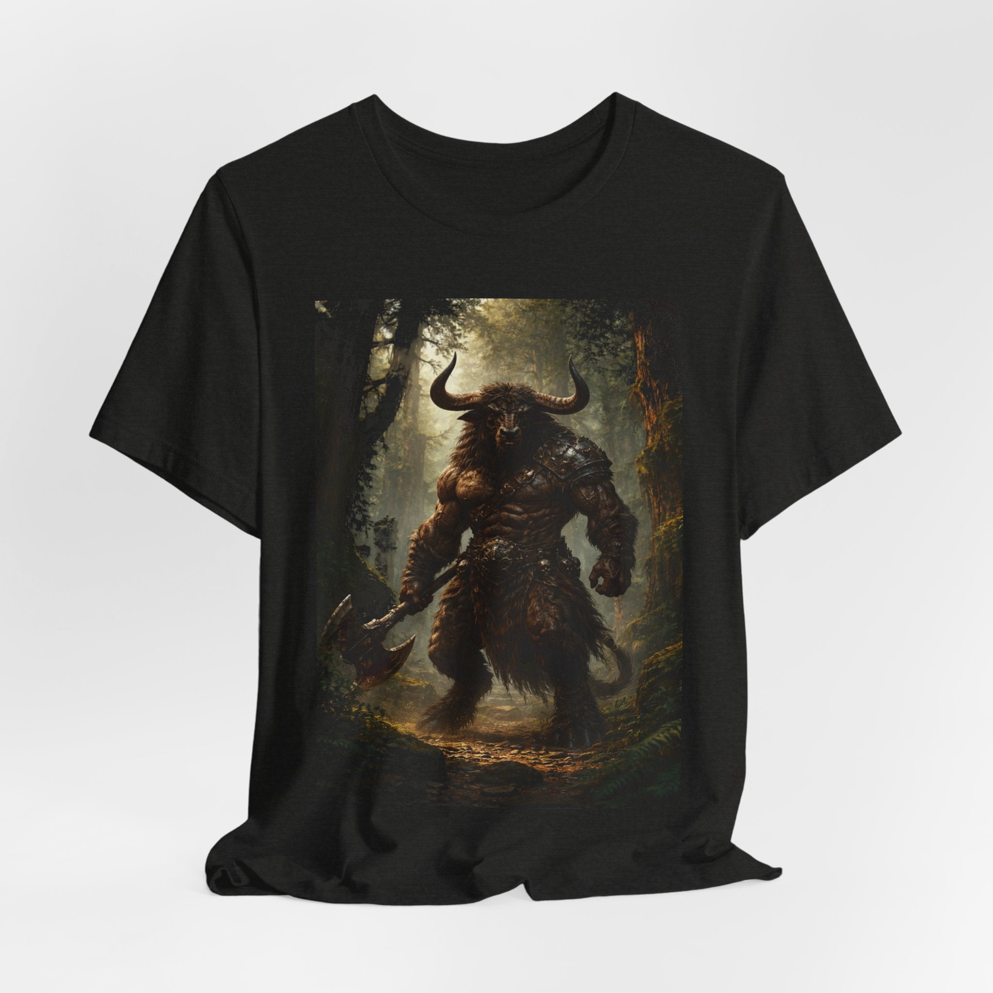Minotaur Forest Warrior T-Shirt — Mythic Fantasy Creature Graphic Tee