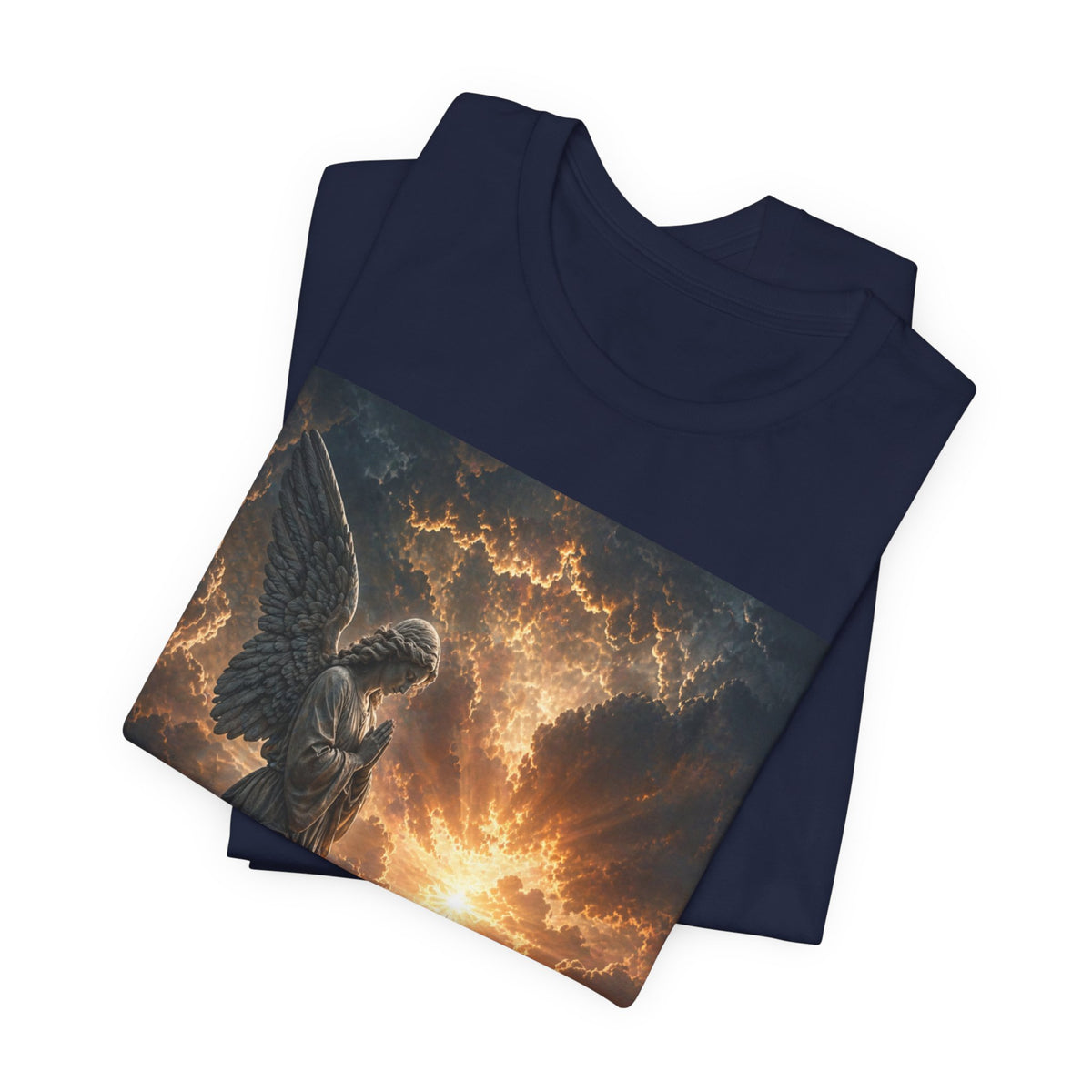 Angel in Storm Graphic Tee — Dramatic Celestial Art T-Shirt