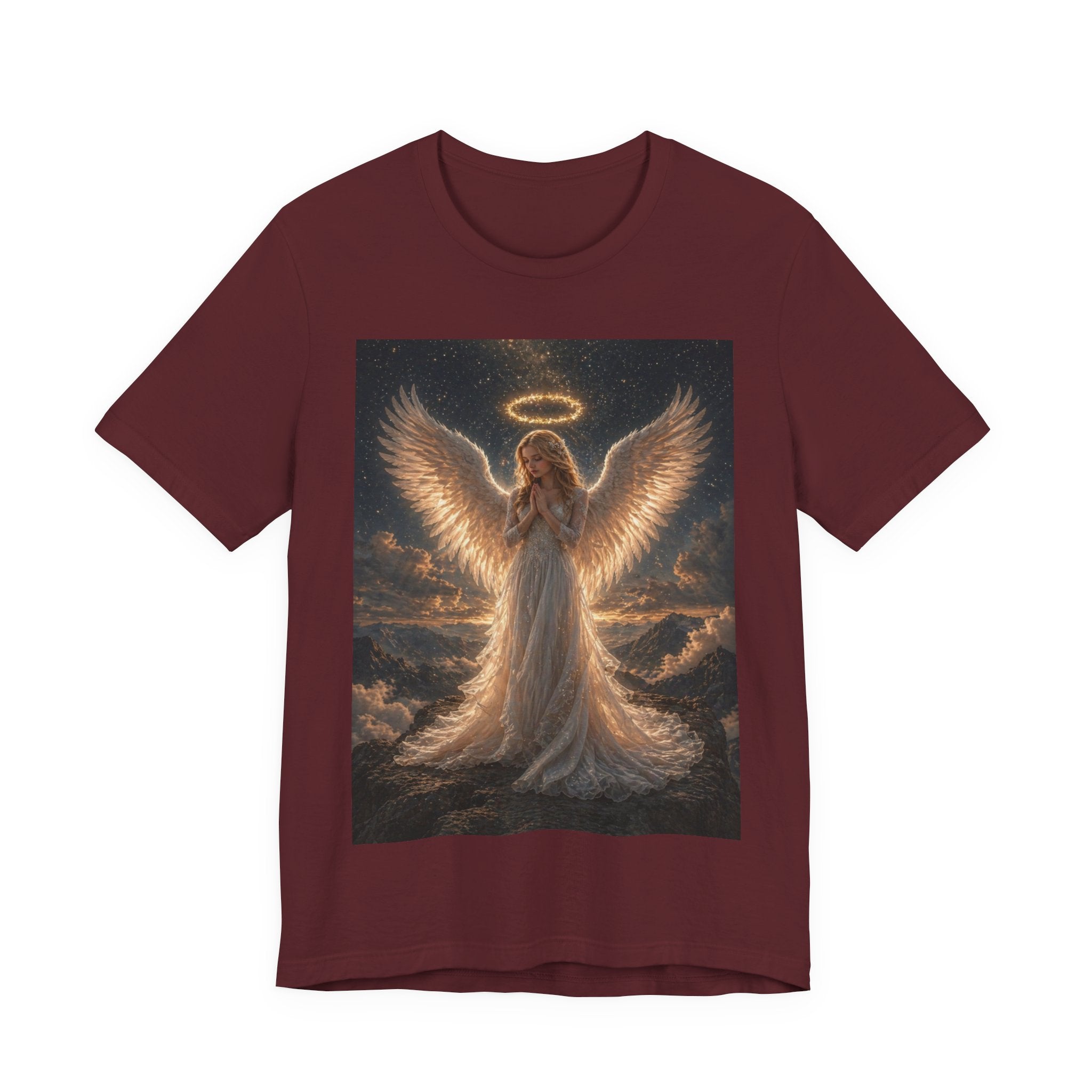 Angel Wings Graphic Tee — Glowing Halo Spiritual T-Shirt