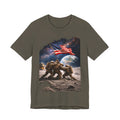 Patriotic Moon Landing Tee — Soldiers Raising American Flag Graphic T-Shirt